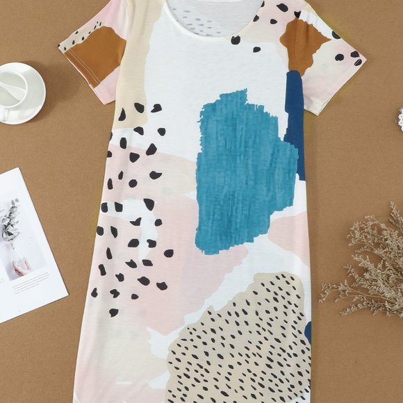 Light Blue Leopard Color Block Mini Dress - Picture 3 of 10